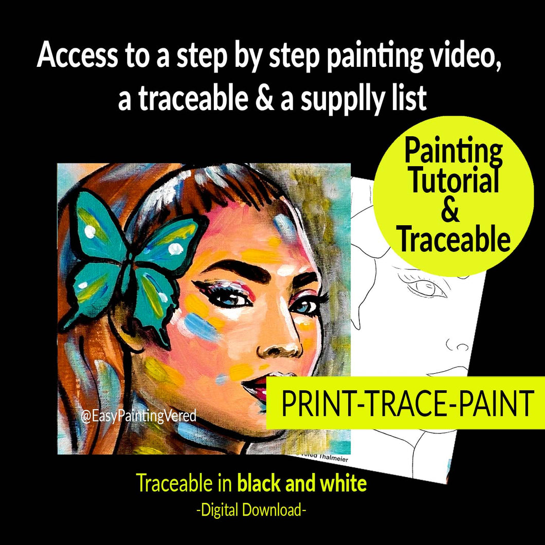 A GIRL WITH A BUTTERFLY - Painting Tutorial & Traceable